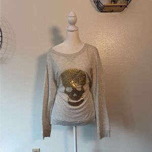 Hard candy cream bling skull off the shoulder sweatshirt